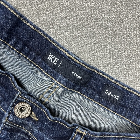 BKE Ethan Straight Fit Jeans Mens 33x32 Blue Whiskered Denim Medium Wash - Picture 6 of 9